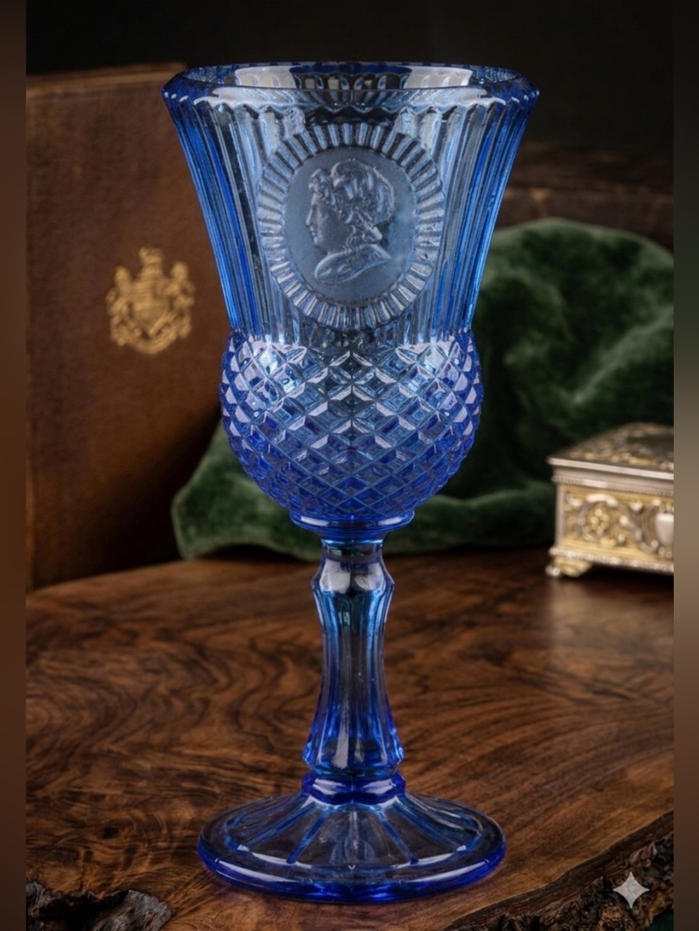 🌸 Vintage 1970s Produced by Fostoria for Avon Martha  Washington Blue Goblet